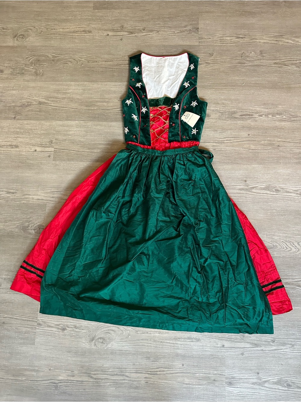 Vintage Brigitte Kinder-Trachten Velvet Green with Red Festive Drindl Dress